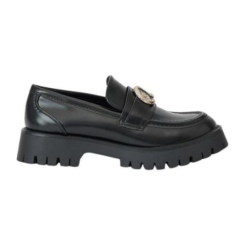 Zwarte Logo Metalen Loafer Hoge Zool Just Cavalli , Black , Dames