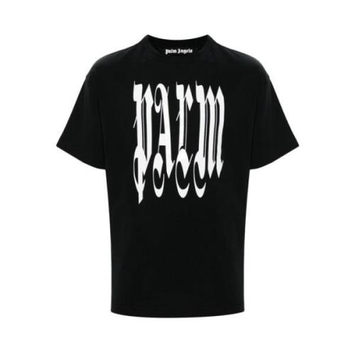 Gotisch Logo Print Zwart T-shirt Palm Angels , Black , Heren