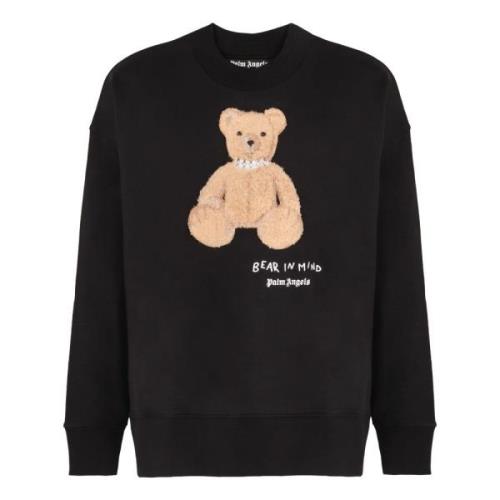 Geribbelde Katoenen Crew-Neck Sweatshirt Palm Angels , Black , Heren