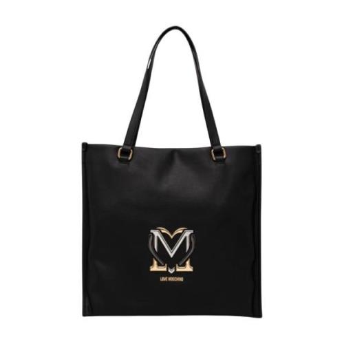 Elegante Zwarte Tas met Gouden Hart Love Moschino , Black , Dames