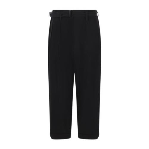 Zwarte wollen gabardine geplooide broek Yohji Yamamoto , Black , Dames