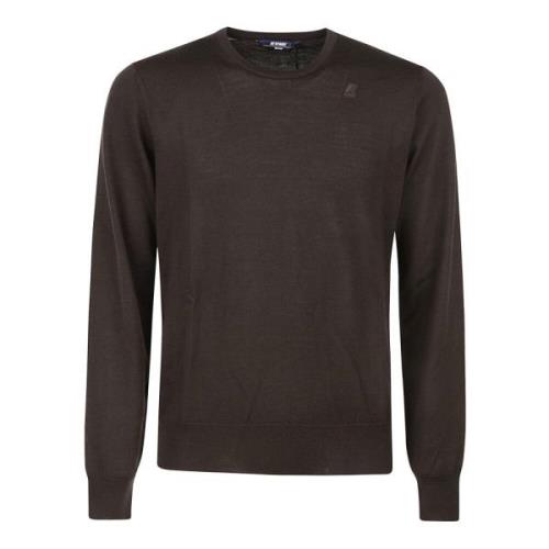 Bruine Merino Trui Girocollo Stijl K-Way , Brown , Heren