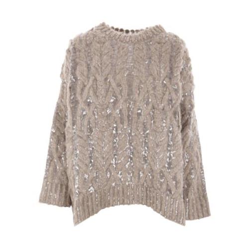 Beige Alpaca Wol Paillet Sweater Brunello Cucinelli , Beige , Dames