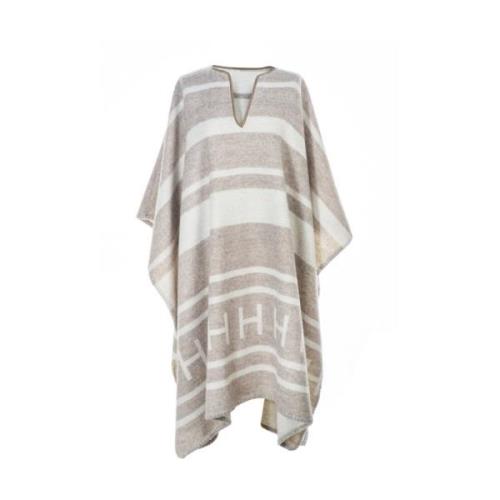 Gestreepte Wollen Poncho Hést , Beige , Dames