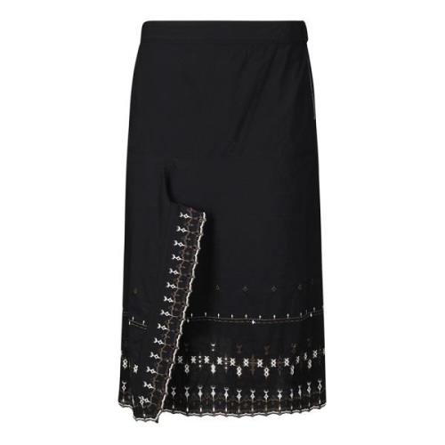 Geborduurde Midi Rok met Split Lemaire , Black , Dames