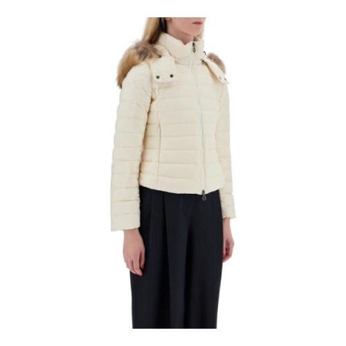 Gewatteerde jas met capuchon en wasbeer bont Tatras , Beige , Dames