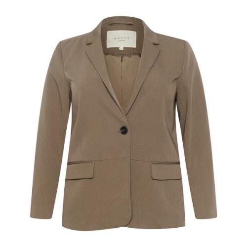 Bruine Blazer met V-Hals en Klepzakken Kaffe Curve , Brown , Dames