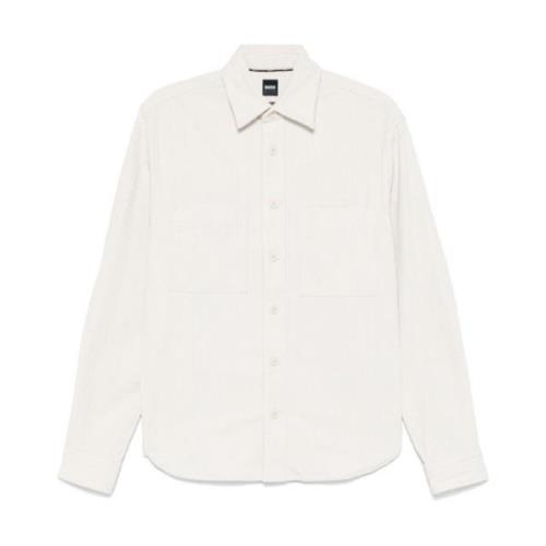 Ribfluwelen Voorkant Knoopshirt Wit Hugo Boss , White , Heren