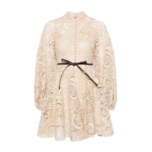 Beige Kant Jurk met Opstaande Kraag Zimmermann , Beige , Dames