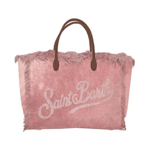 Eco-leren handtas met strass logo MC2 Saint Barth , Pink , Dames