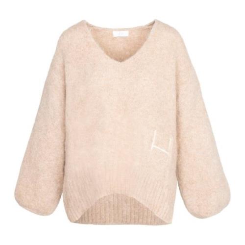 Oversized V-hals Sweater Hést , Beige , Dames