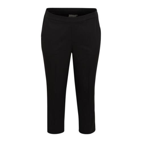 Zwarte Cropped Broek met Elastische Taille Kaffe Curve , Black , Dames