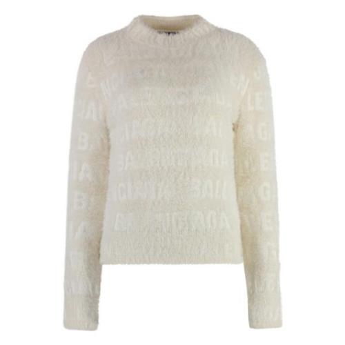 Jacquard logo wolmix pullover Balenciaga , Beige , Dames