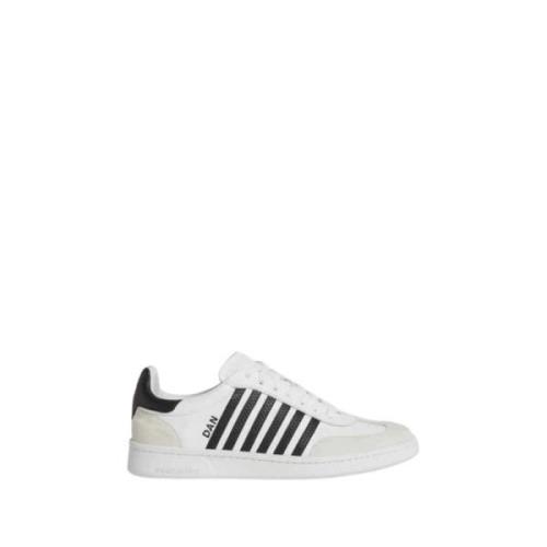 Zwarte Gestreepte Leren Sneakers Dsquared2 , White , Dames