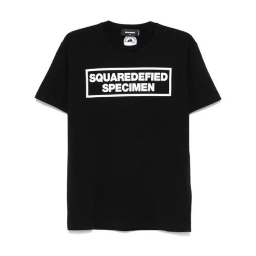 Zwart Tekst Print Crew Neck T-shirt Dsquared2 , Black , Heren