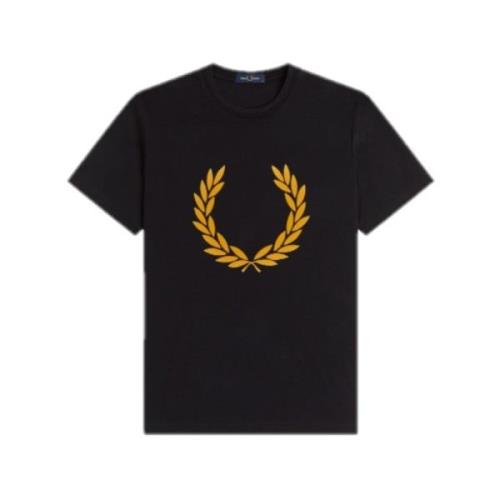 Velvet Laurel Grafisch T-shirt Zwart Fred Perry , Black , Heren