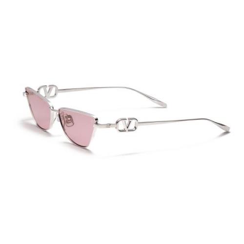 Vlogo Sign Zonnebril in Zilver/Bordeaux Valentino , Gray , Dames