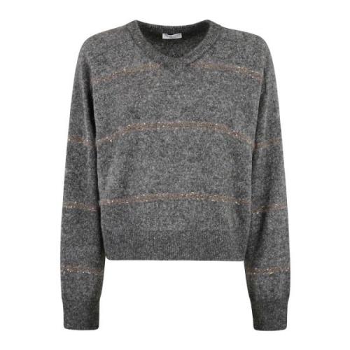 V-hals Trui Brunello Cucinelli , Gray , Dames