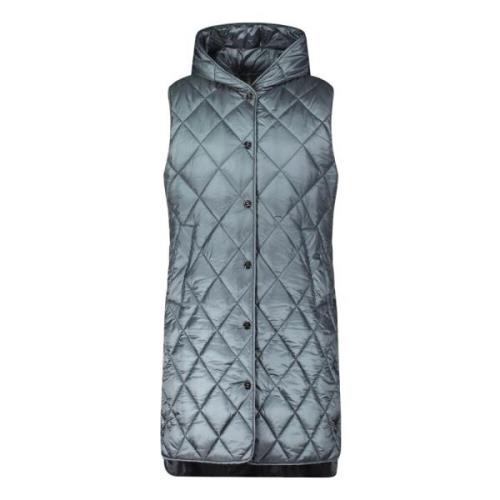 Trendy Hooded Lange Gewatteerde Vest Amber & June , Gray , Dames