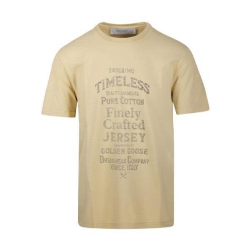 Regulier T-shirt in Raffia/Donkerbruin Golden Goose , Beige , Heren