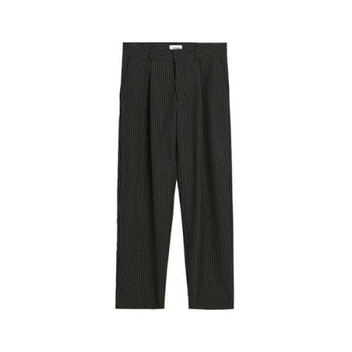 Wijde Pinstripe Broek met Plooien Soulland , Black , Heren