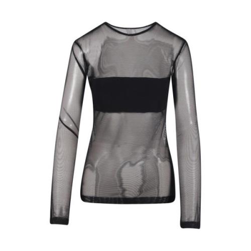 Zwart Mesh Dash Applique Crewneck Top Norma Kamali , Black , Dames