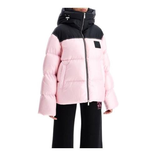 Kleur-Blok Gewatteerde Donsjas Off White , Pink , Dames