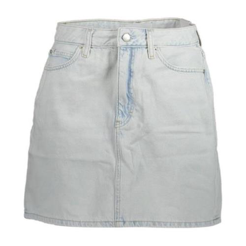 Korte Blauwe Denim Rok met Gewassen Effect Calvin Klein , Blue , Dames