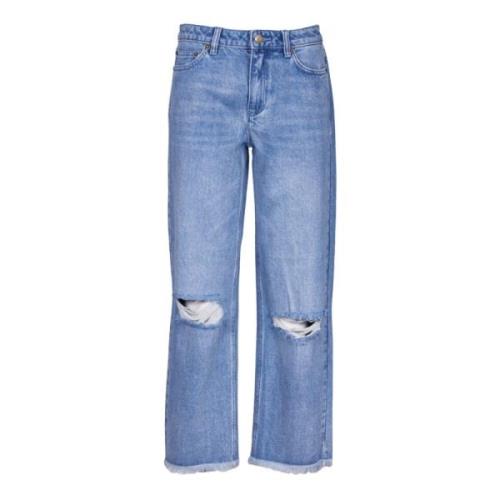 Blauwe Jeans met Gouden Logo Michael Kors , Blue , Dames