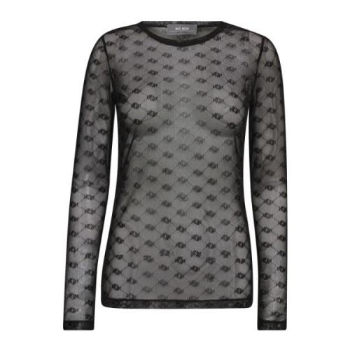 Velvet Mesh Blouse Zwart MOS Mosh , Black , Dames