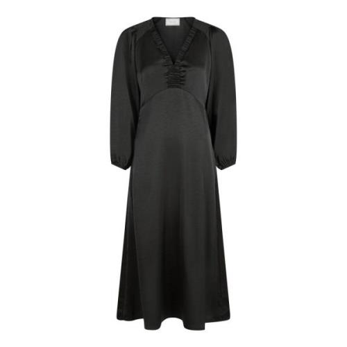 Elegante Zwarte Satijnen Maxi Jurk Neo Noir , Black , Dames