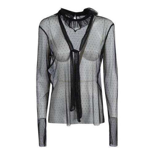 Zwarte Blouse met Ruchekraag Philosophy di Lorenzo Serafini , Black , ...