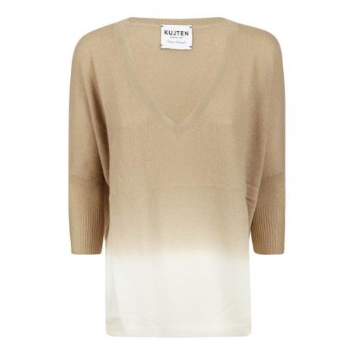 Vervaagd Patroon V-Hals Kasjmier Trui Kujten , Beige , Dames