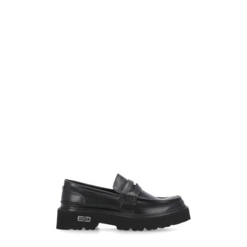 Zwarte leren loafers met metalen logo's Cult , Black , Dames