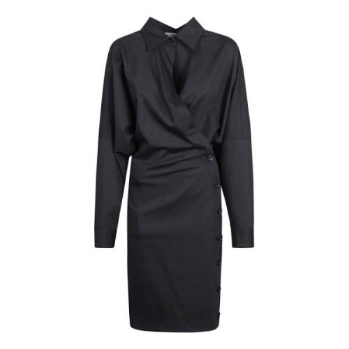 Grijze Wrap Jurk Elegante V-Hals Philosophy di Lorenzo Serafini , Blac...