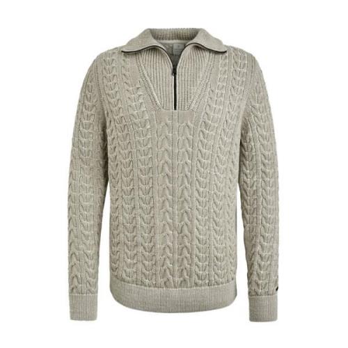 Half Zip Pullover Katoen Geplateerd Cast Iron , Beige , Heren