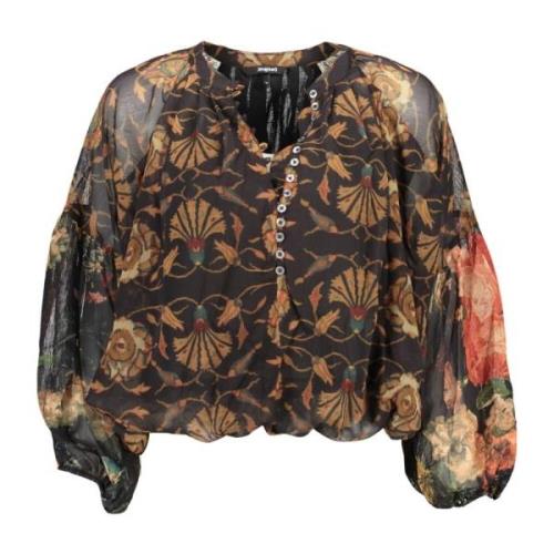 Zwarte Polyester Shirt met Knopen en Elastische Taille Desigual , Blac...