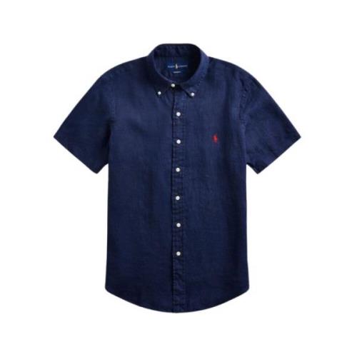 Marineblauw Linnen Custom Fit Shirt Ralph Lauren , Blue , Heren