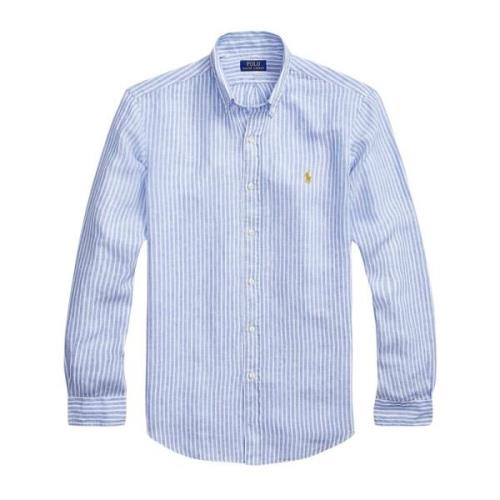 Blauw Gestreept Linnen Custom Fit Shirt Ralph Lauren , Blue , Heren