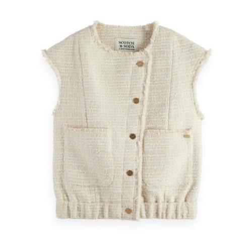 Boucle Tweed Kraagloos Gilet Scotch & Soda , Brown , Dames