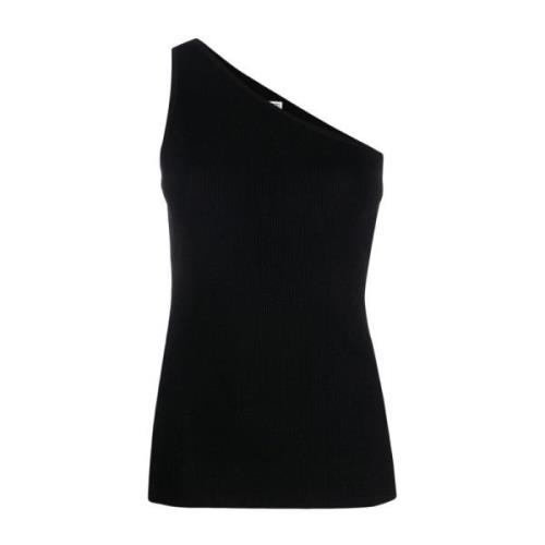 Geribbelde One Shoulder Top TotêMe , Black , Dames