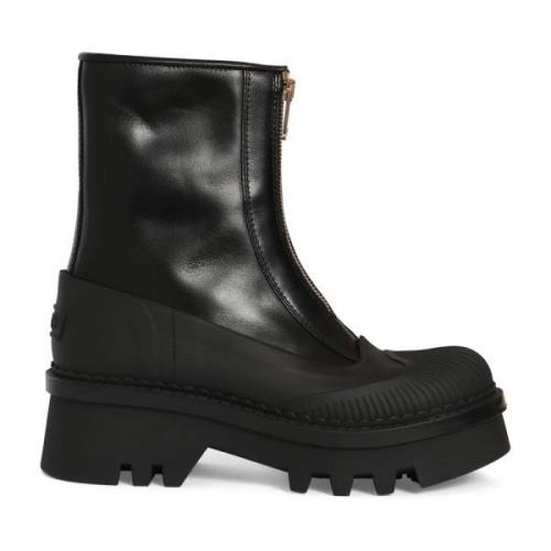 Zwarte Leren Enkellaarzen Chloé , Black , Dames