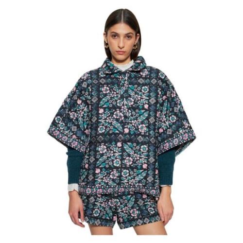 Gewatteerde poncho met bloemenprint Antik Batik , Black , Dames