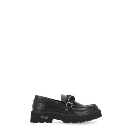 Zwarte Leren Loafers met Kettingmasker Cult , Black , Dames