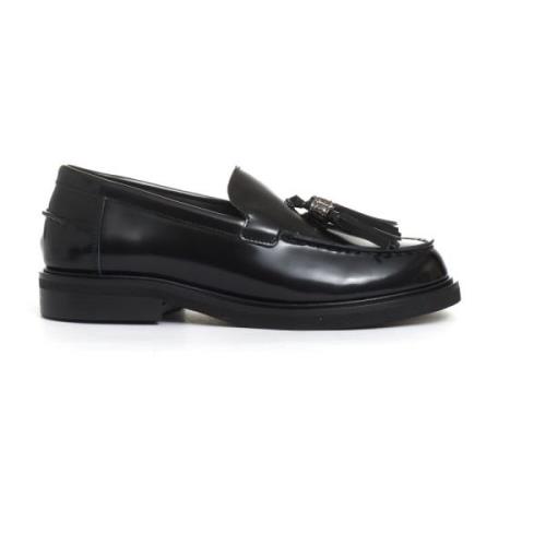 Zwarte leren loafer met kwastjes Poesie Veneziane , Black , Dames