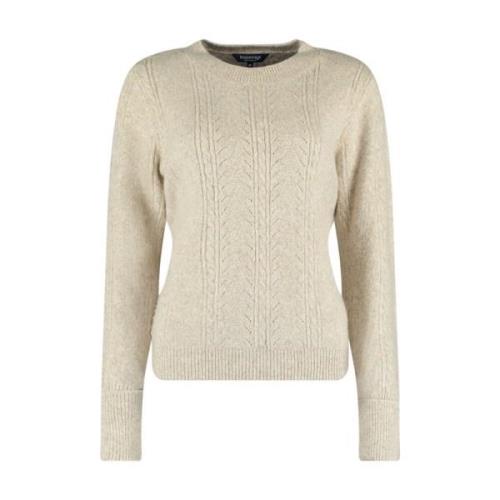 Kabelgebreide Crew Neck Pullover Bloomings , Beige , Dames