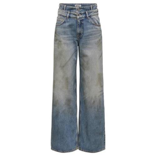 Hoge Taille Dubbele Tailleband Denim Jeans Only , Blue , Dames