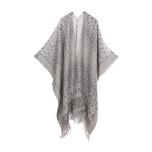 Geometrische Print Linnen Poncho Jas Brunello Cucinelli , Beige , Dame...