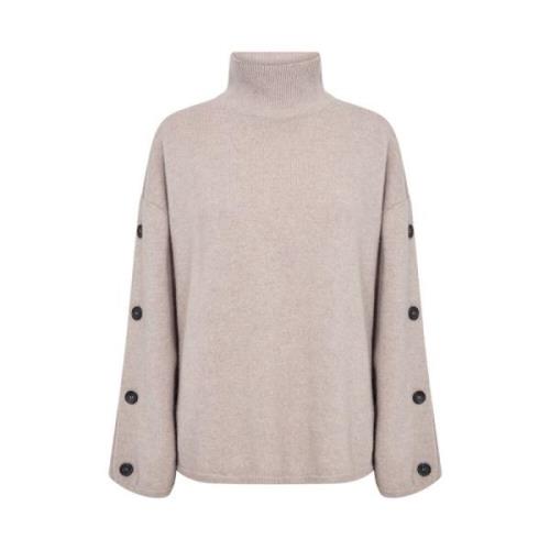 Zachte Turtleneck Trui met Decoratieve Knopen Levete Room , Beige , Da...