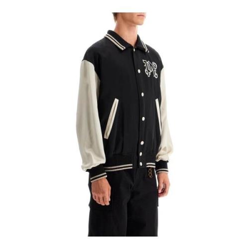 Satin Varsity Jacket met Gotisch Logo Palm Angels , Black , Heren